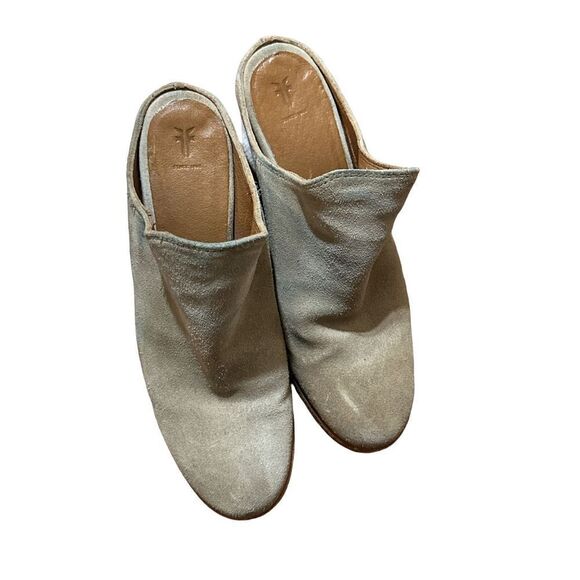 Frye Naomi Beige Suede Slip On Mule Heels Women’s Size 6B 3477114-BEI some wear - Picture 1 of 7